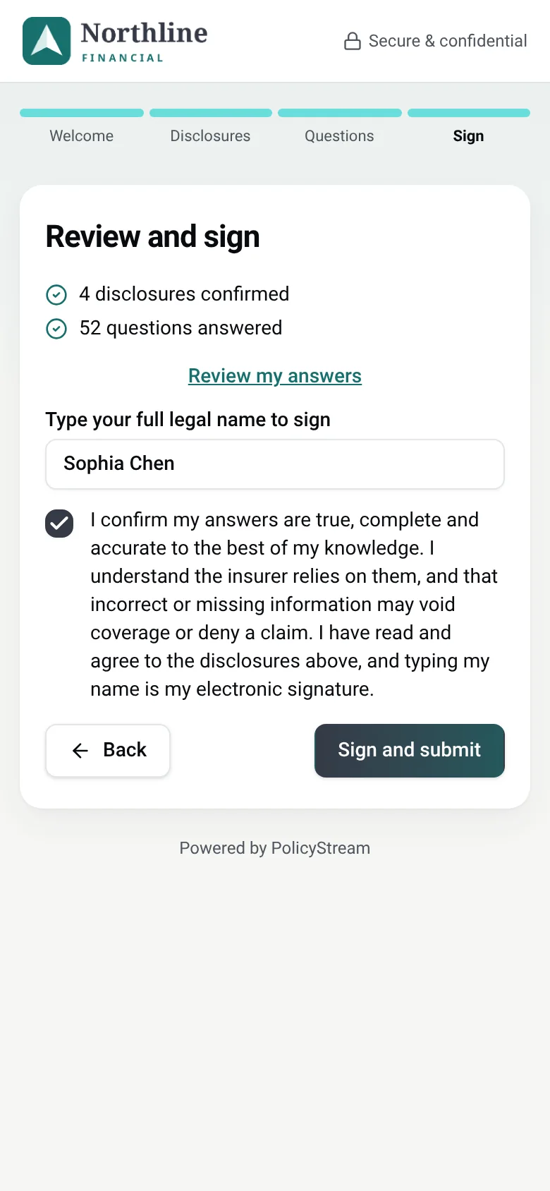 Consent and typed-name signature step