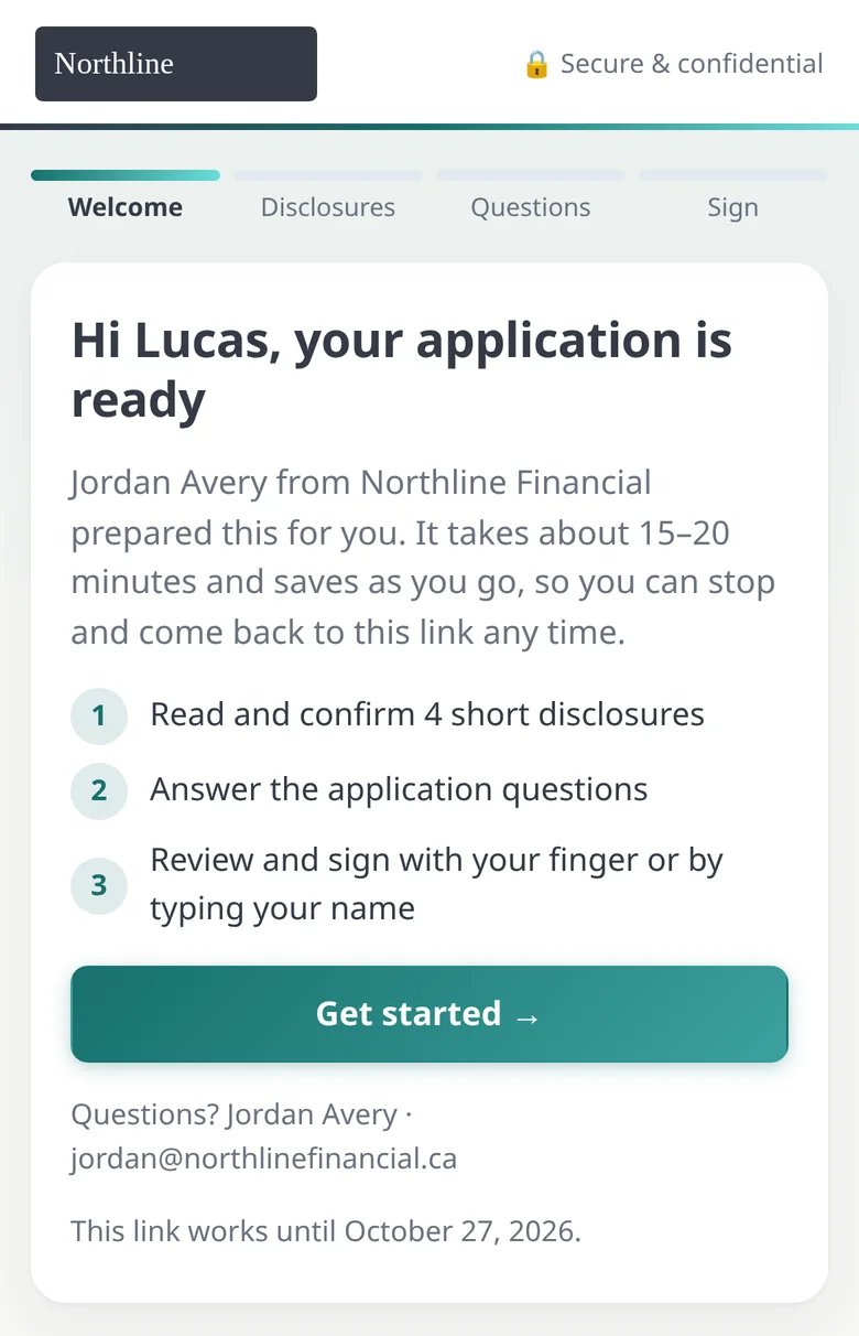 Application welcome screen